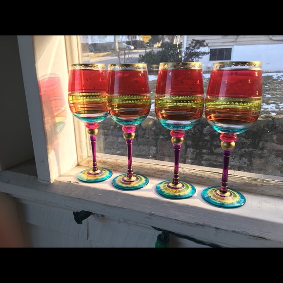 Pier 1 Dining Pier Rare Stained Glass Wine Glasses Poshmark